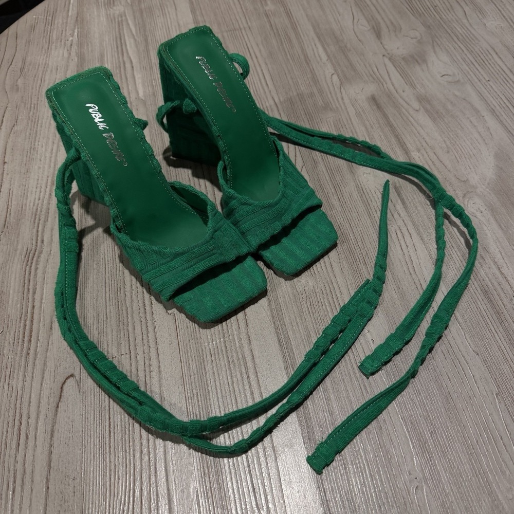Public Desire ASOS Green Mojito Towelling Wrap Block Heel Strap Sandals US 6 NEW - Picture 11 of 16